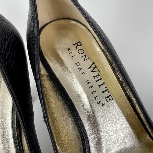 Ron White All Day Heels Black Leather Peeptoe Peep Toe Pumps, Size 39 (8.5) - Picture 9 of 10